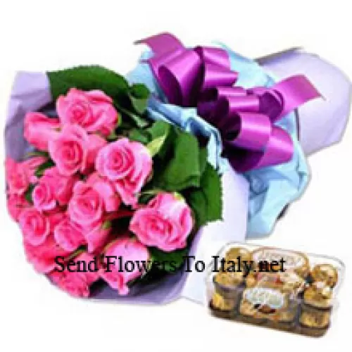 Bouquet de 11 Roses roses avec 16 pièces de Ferrero Rocher délicieux