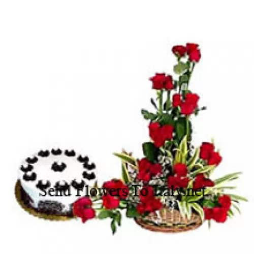 Basket Of 31 Red Roses Along With A Yummy Half Kg Cream Cake